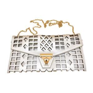 Silver Geometric Clutch Purse Gold Chain Strap 80s 90s Glam Evening Bag